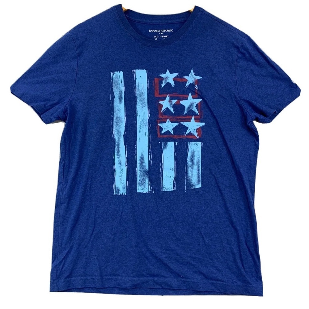 BANANA REPUBLIC BLUE AMERICAN FLAG GRAPHIC ECO SHORT SLEEVED T-SHIRT Size Medium